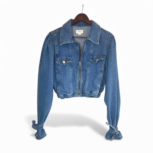 Maeve by Anthropologie Puff Sleeve Cropped Denim Jacket β Size M - Picture 5 of 12